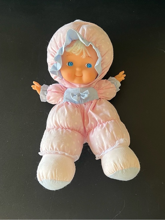 Other - Plush Baby Doll in Soft Pink with Blue Trim